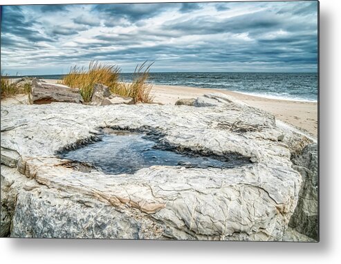 Rock Metal Print featuring the photograph Pooling In The Beach Rock by Gary Slawsky