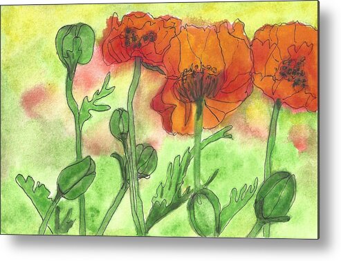 Poppies Metal Print featuring the painting Poppies by Vicki B Littell