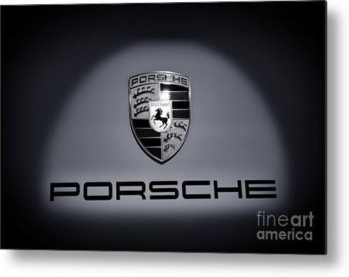 Porsche 911 Metal Print featuring the photograph Porsche Car Emblem isolated BW 2 by Stefano Senise