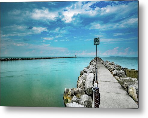 Port Clinton Metal Print featuring the photograph Port Clinton Ohio Waterworks Beach Dock On The Lake Erie by Dave Morgan