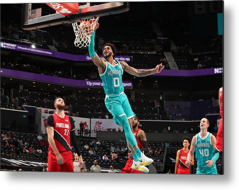 Miles Bridges Metal Print featuring the photograph Portland Trail Blazers v Charlotte Hornets by Kent Smith
