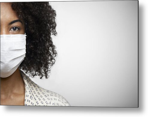 Corporate Business Metal Print featuring the photograph Portrait Of Young African American Female With N95 Face Mask. by Morsa Images