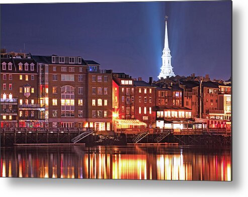 Portsmouth Metal Print featuring the photograph Portsmouth Waterfront at Night by Eric Gendron