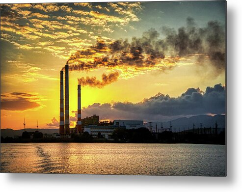 Clouds Metal Print featuring the photograph Power plant pollution by Micah Offman