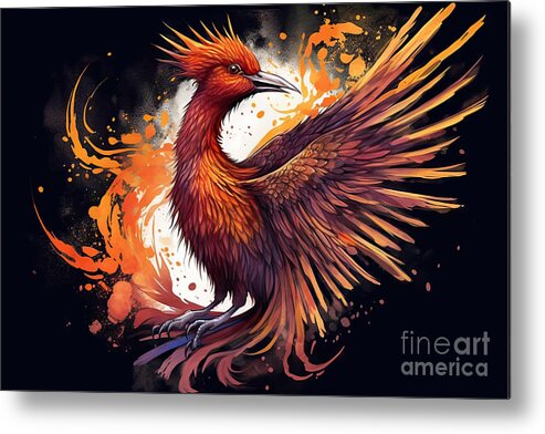 Phoenix Metal Print featuring the painting Powerful Phoenix Vector Art for Your Walls by N Akkash