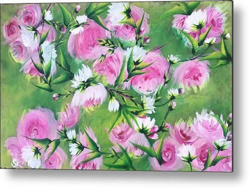 Pink Metal Print featuring the painting Pretty in pink by Sharron Knight