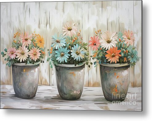 Daisy Flowers Metal Print featuring the painting Pretty Potted Daisies by Tina LeCour