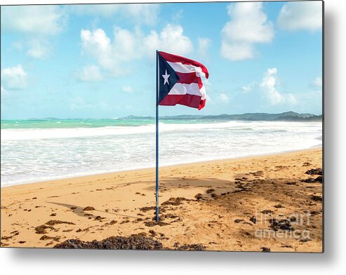 Puerto Metal Print featuring the photograph Puerto Rican Flag on the Beach, Pinones, Puerto Rico by Beachtown Views