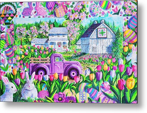 Purple Truck Metal Print featuring the painting Purple Easter Truck by Diane Phalen