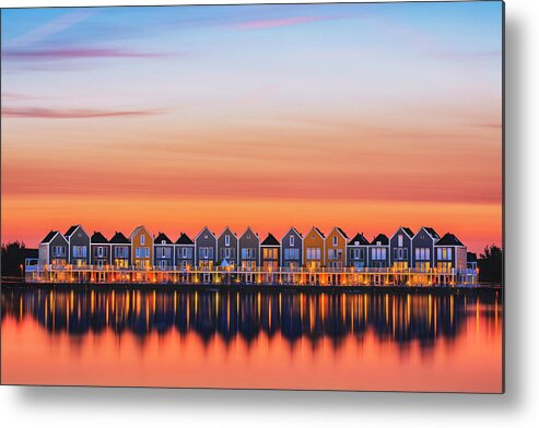  Metal Print featuring the photograph Rainbow houses during sunset by Patrick Van Os