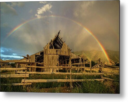 Barn Metal Print featuring the photograph Rainbow over Mapleton Barn by Wesley Aston