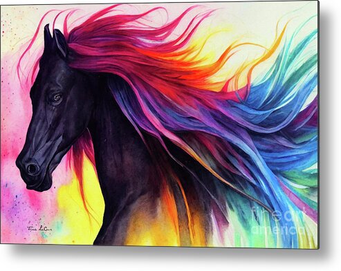 Black Stallion Metal Print featuring the painting Rainbow Stallion by Tina LeCour