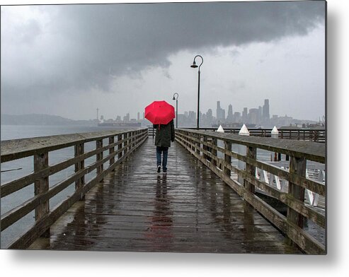 Seattle Metal Print featuring the photograph Rainy Seattle And A Red Umbrella by Matt McDonald