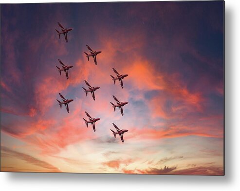Eastbourne International Airshow Metal Print featuring the photograph Red Arrows over Eastbourne by Andrew Lalchan