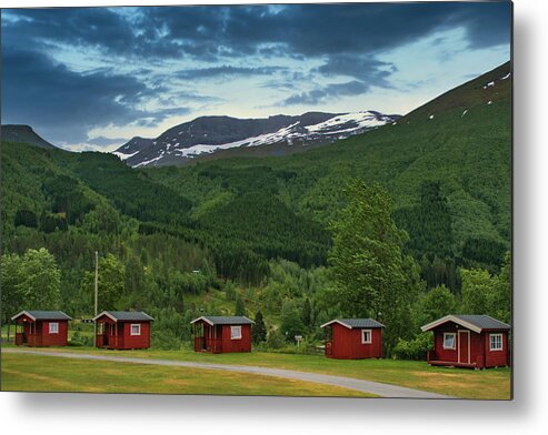 Norway Metal Print featuring the photograph Red Cabins in the Mountains of Norway by Matthew DeGrushe