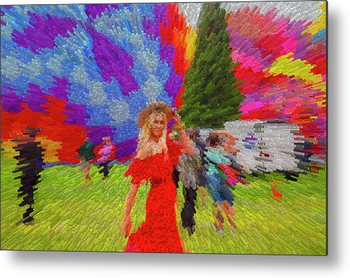 Red Metal Print featuring the photograph Red Dress Gal by Dart Humeston