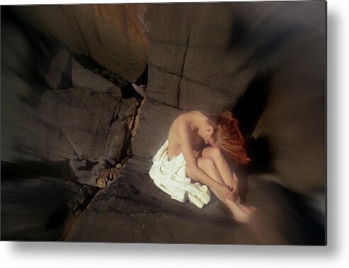 Female Metal Print featuring the photograph Red Nude on the Rocks by Wayne King