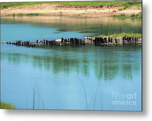 Landscape Metal Print featuring the photograph Red River Crossing Old Bridge by Diana Mary Sharpton