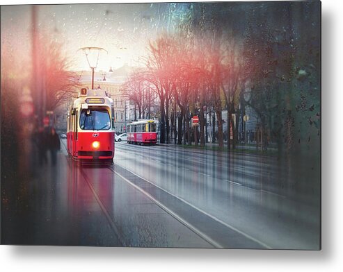Vienna Metal Print featuring the photograph Red Trams of Vienna Austria by Carol Japp