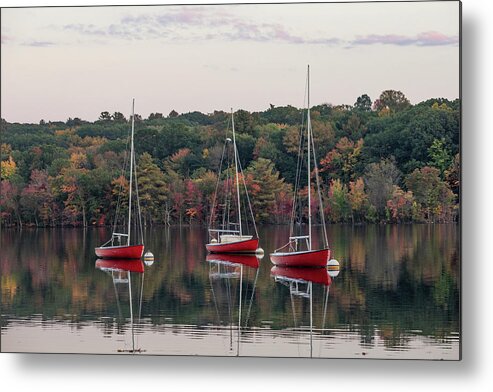 Boat Metal Print featuring the photograph Red Trio at Dusk by Denise Kopko