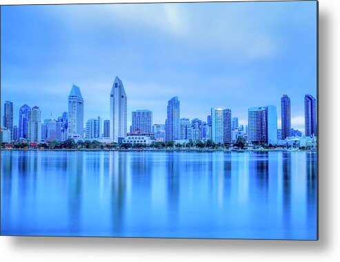 San Diego Metal Print featuring the photograph San Diego Skyline Reflecting In Blue by Joseph S Giacalone