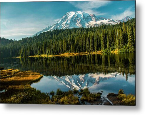 Mount Rainier National Park Metal Print featuring the photograph Reflections and a Tinge of Autumn by Doug Scrima