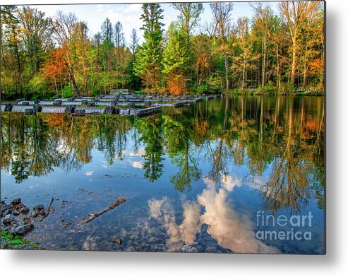 South Holston Metal Print featuring the photograph Reflections at the Weir by Shelia Hunt