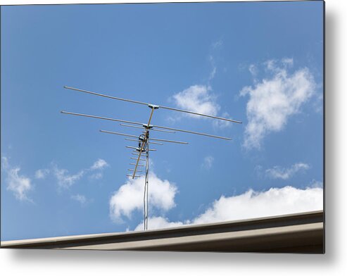 Information Equipment Metal Print featuring the photograph Residential TV Antenna Point Into Beautiful Blue Skies by Tim Allen