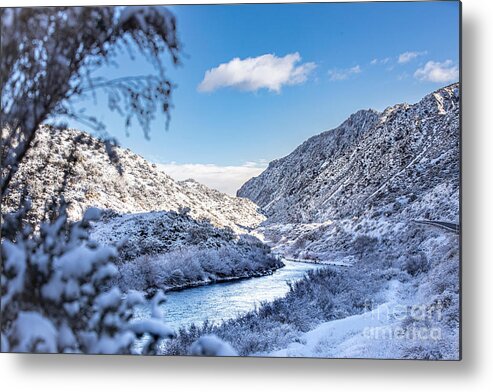 Taos Metal Print featuring the photograph Rio Grande with Snow Covered Hills by Elijah Rael