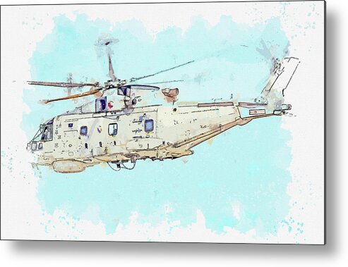 Plane Metal Print featuring the painting RN ZH EHI- MERLIN HM NAS in watercolor ca by Ahmet Asar by Celestial Images