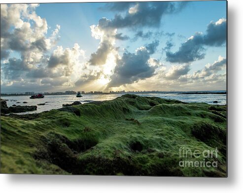 Piñones Metal Print featuring the photograph Rocks Covered in Moss at Sunset, Pinones, Puerto Rico by Beachtown Views