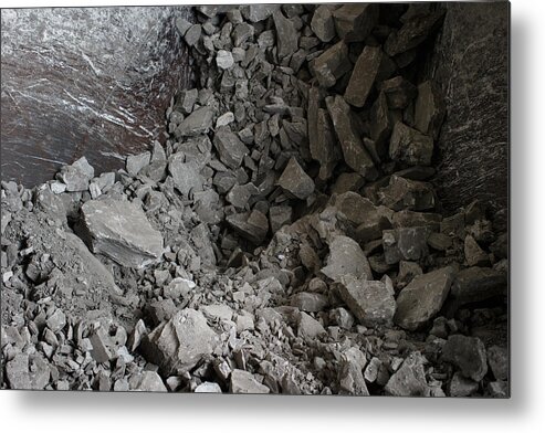Material Metal Print featuring the photograph Rocks pass along the production line before being used to make cement by Bloomberg Creative Photos