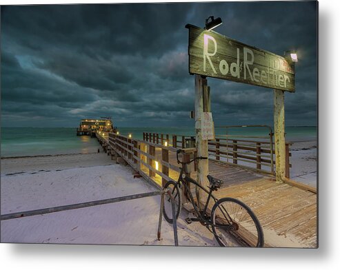 Rod And Reel. Rod Metal Print featuring the photograph Rod and Reel Pier by Chris Haverstick