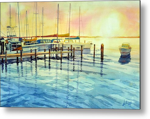 Boats Metal Print featuring the painting Roll away the night by Mick Williams