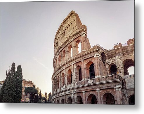 Capital Metal Print featuring the photograph Rome and The Coliseum at sunrise by Benoit Bruchez