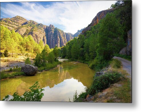 Canvas Metal Print featuring the photograph Route through Las Pesqueras of the Ulldemo river in Beceite -1 by Jordi Carrio Jamila