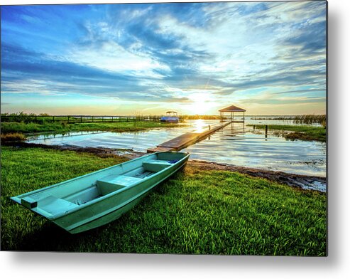 Docks Metal Print featuring the photograph Rowboat at the Water's Edge by Debra and Dave Vanderlaan