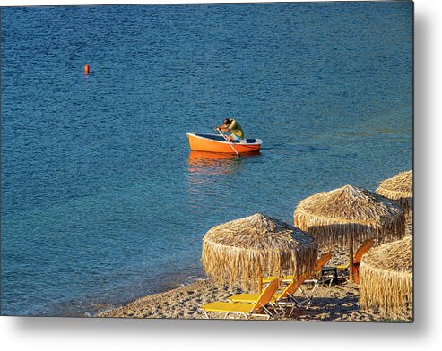 Rowing Metal Print featuring the photograph Rowing a Boat early in the morning by Dubi Roman