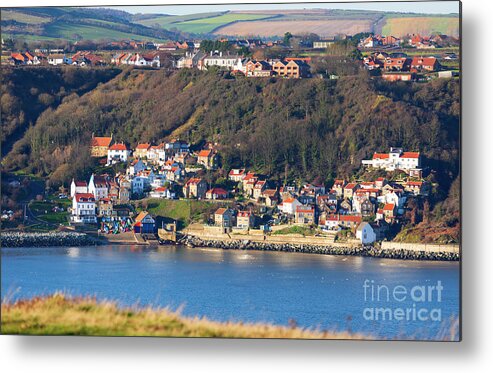 Runswick Bay Metal Print featuring the photograph Runswick Village from Kettleness in the North York Moors National Park by Louise Heusinkveld