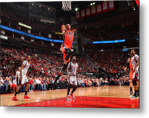 Nba Pro Basketball Metal Print featuring the photograph Russell Westbrook and James Harden by Jesse D. Garrabrant