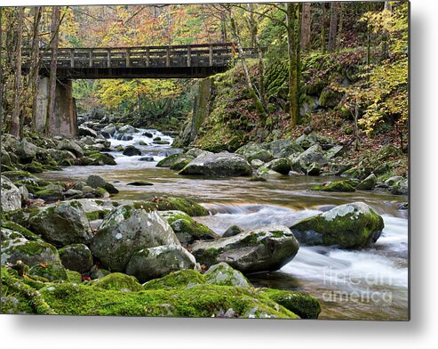 Autumn Metal Print featuring the photograph Rustic Wooden Bridge by Phil Perkins