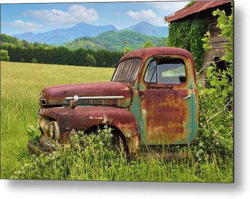 Truck Metal Print featuring the photograph Rusty Ford in the Mountain Sunshine by Debra and Dave Vanderlaan