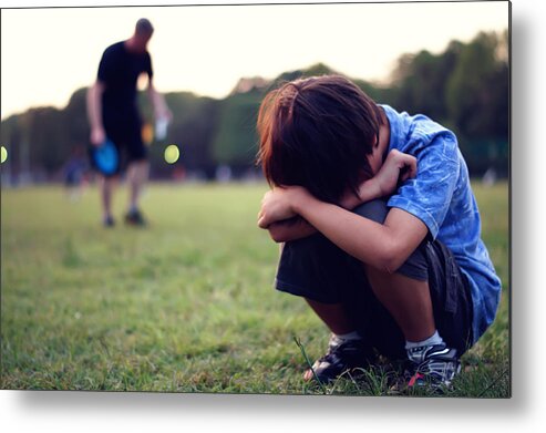 Only Japanese Metal Print featuring the photograph Sad Japanese Boy at Park by Benjamin Torode