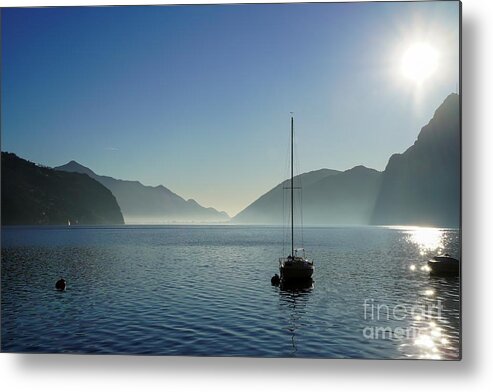 Lake Lugano Metal Print featuring the photograph Sailboat On Lake Lugano. Switzerland by Claudia Zahnd-Prezioso