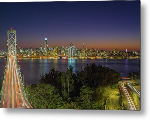 Bay Area Metal Print featuring the photograph San Francisco Bay Bridge Nightscape by Scott McGuire