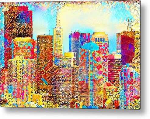 Wingsdomain Metal Print featuring the photograph San Francisco Downtown Financial District Cityscape in a Gustav Klimt World 20210701 by Wingsdomain Art and Photography