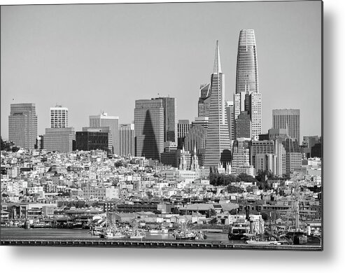 San Francisco Metal Print featuring the photograph San Francisco Skyline at Golden Hour Black and White by Shawn O'Brien