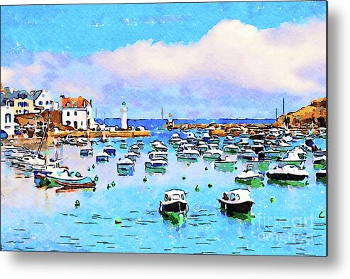 Belle Île Metal Print featuring the photograph Sauzon, Belle-Ile, Brittany, France, Watercolour by Colin and Linda McKie