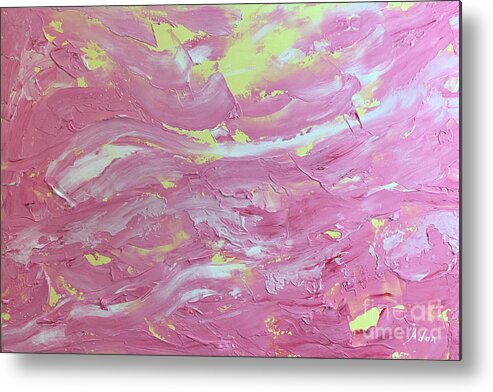 Pink Metal Print featuring the painting Scenic Pink with Yellow by Felipe Adan Lerma