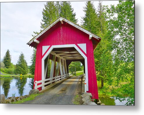 Water Metal Print featuring the photograph Schafer Farms Covered Bridge by Bill TALICH